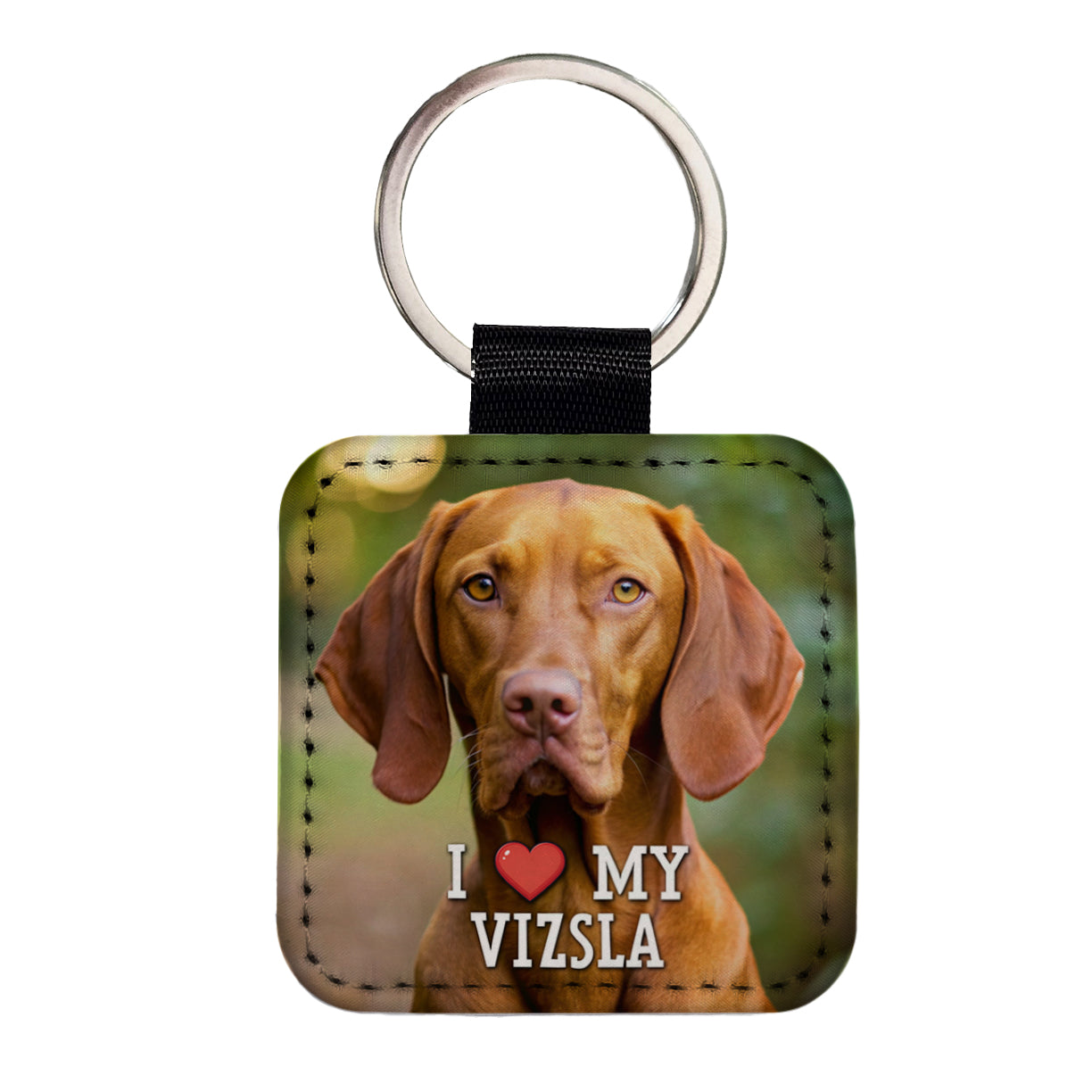 I Love My Vizsla Dog Heart Square Faux Leather Keychain