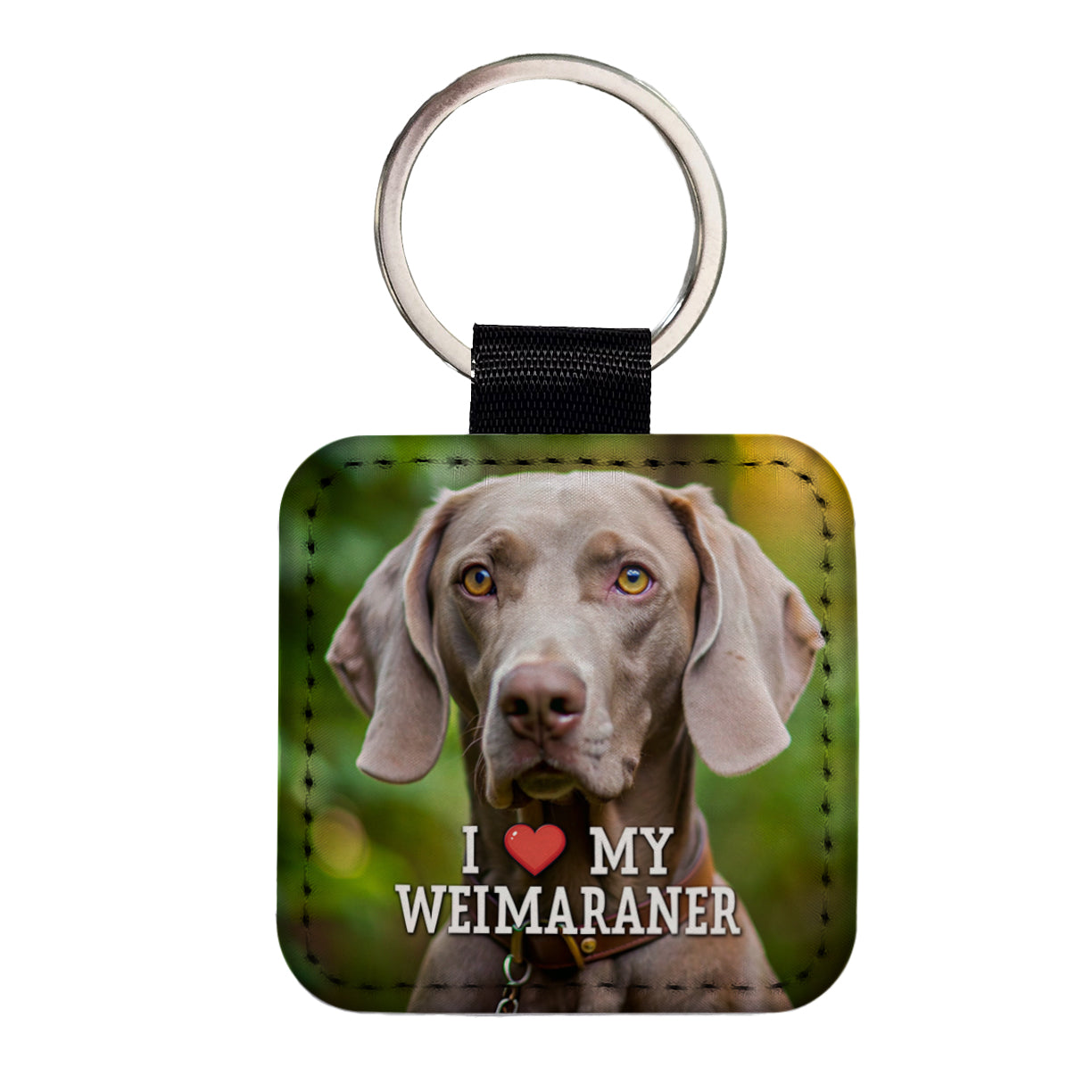 I Love My Weimaraner Dog Heart Square Faux Leather Keychain
