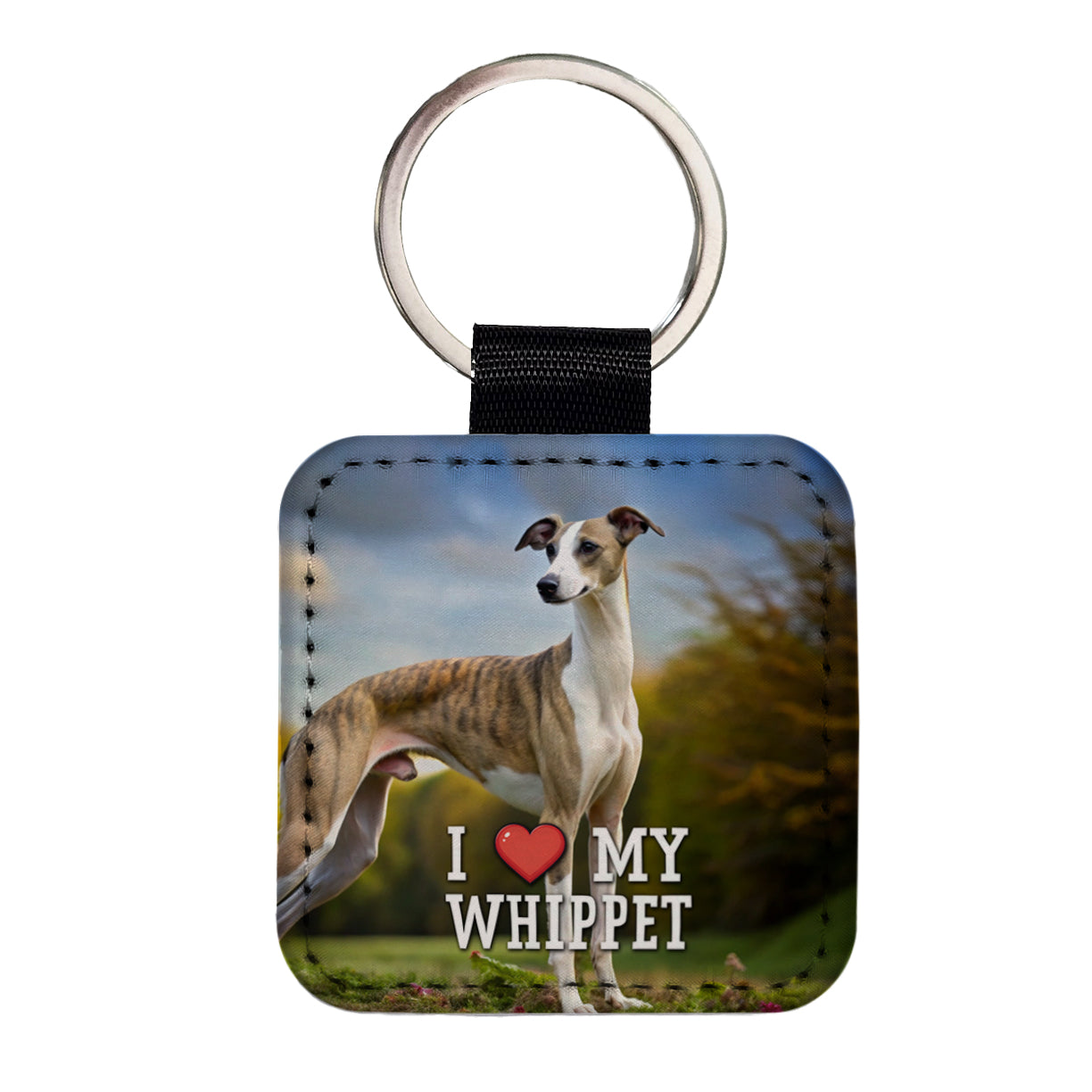 I Love My Whippet Dog Heart Square Faux Leather Keychain