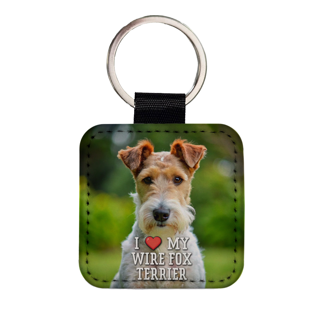 I Love My Wire Fox Terrier Dog Heart Square Faux Leather Keychain