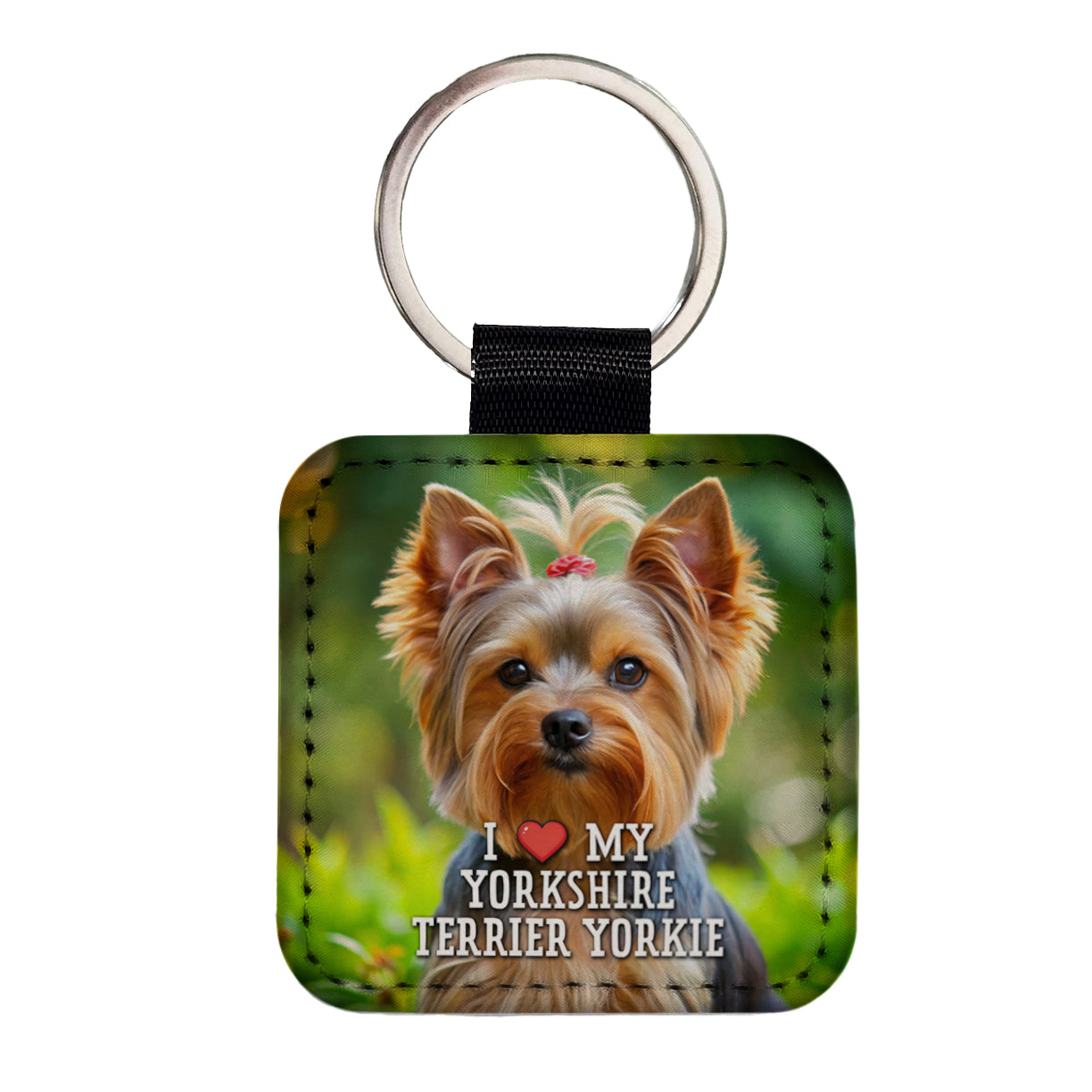 I Love My Yorkshire Terrier Yorkie Dog Heart Square Faux Leather Keychain