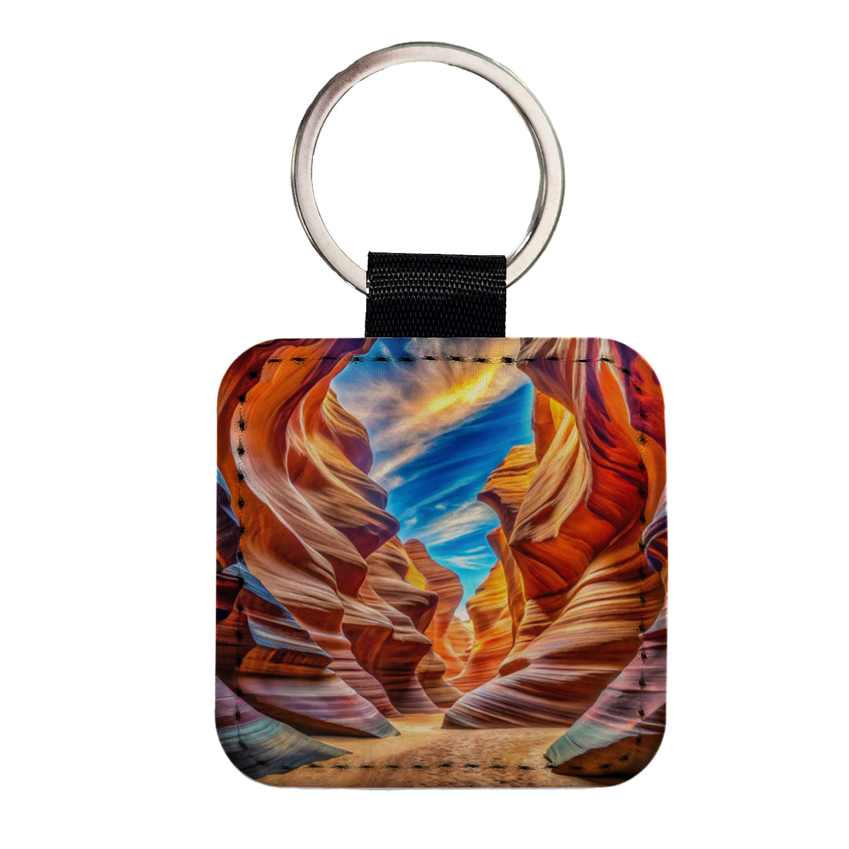 Antelope Canyon Arizona Watercolor Style Square Faux Leather Keychain