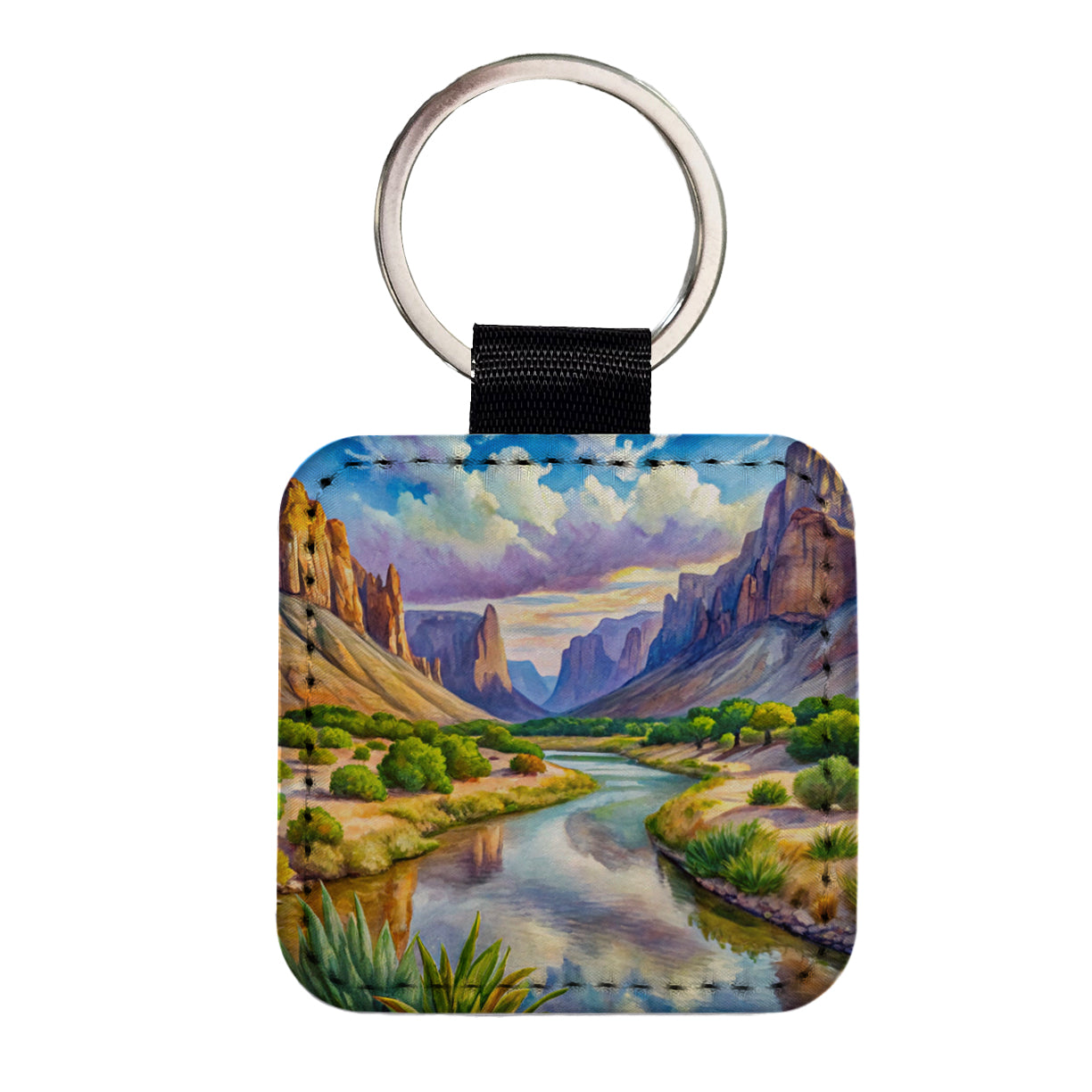 Big Bend National Park Texas Watercolor Style Square Faux Leather Keychain