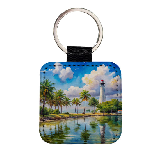 Biscayne National Park Florida Watercolor Style Square Faux Leather Keychain