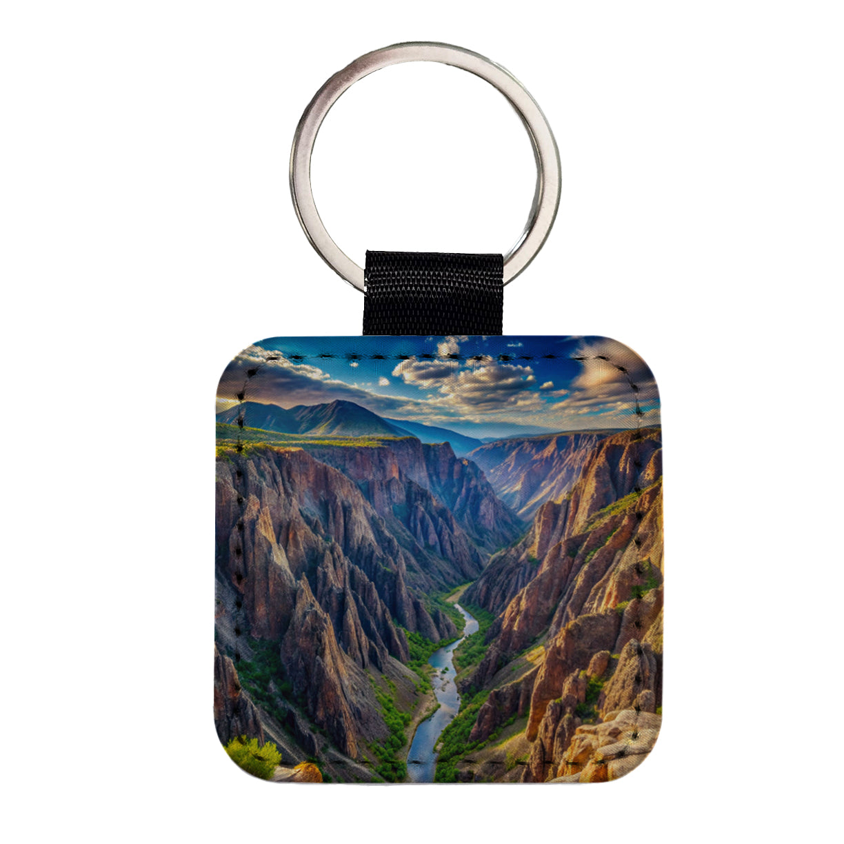 Black Canyon of the Gunnison National Park Colorado Watercolor Style Square Faux Leather Keychain