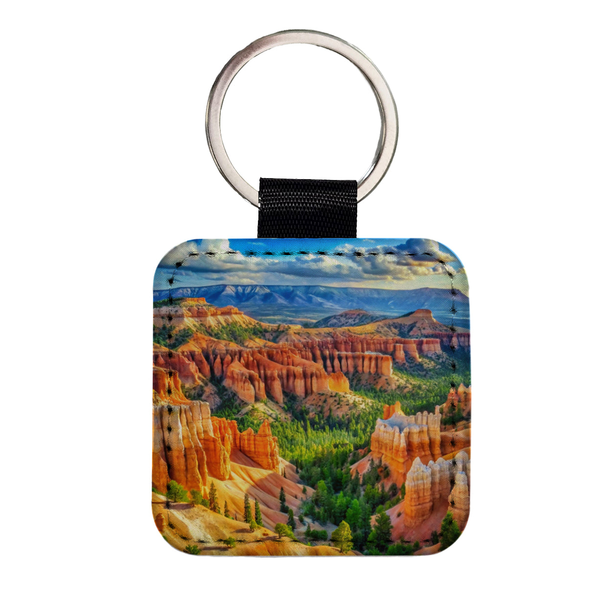 Bryce Canyon National Park Utah Watercolor Style Square Faux Leather Keychain