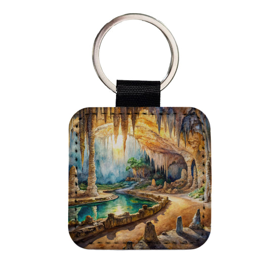 Carlsbad Caverns National Park New Mexico Watercolor Style Square Faux Leather Keychain