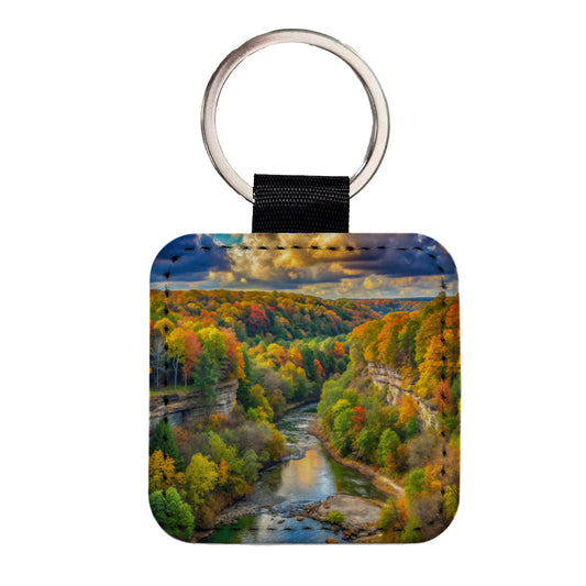 Cuyahoga Valley National Park Ohio Watercolor Style Square Faux Leather Keychain