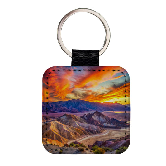 Death Valley National Park California Watercolor Style Square Faux Leather Keychain