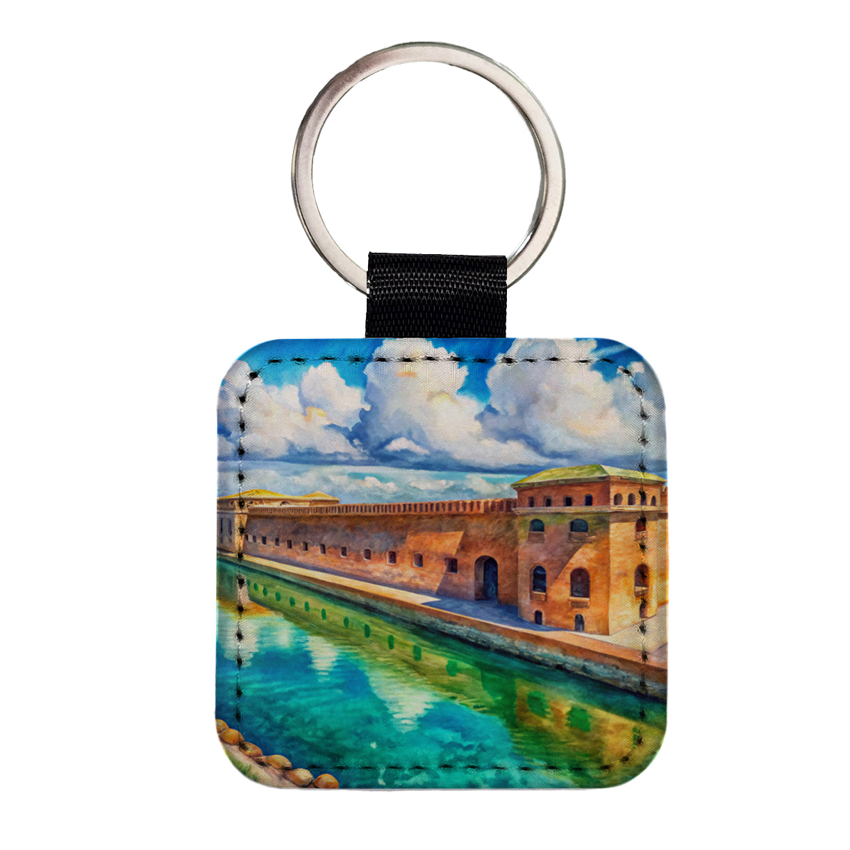 Dry Tortugas National Park Florida Watercolor Style Square Faux Leather Keychain