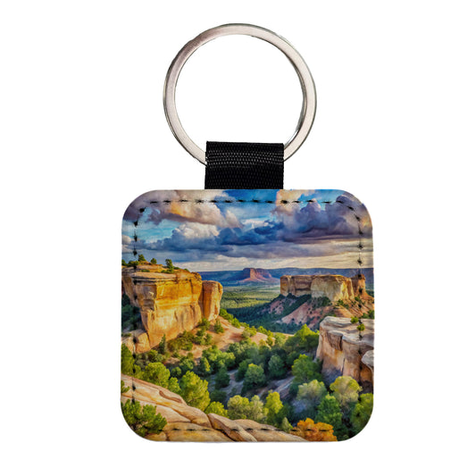 El Malpais National Monument New Mexico Watercolor Style Square Faux Leather Keychain