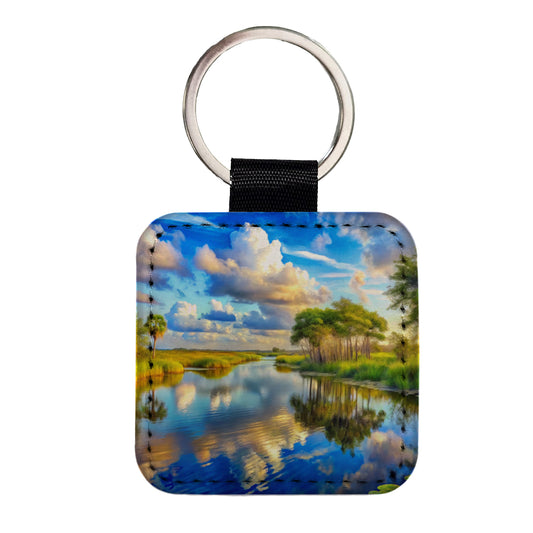 Everglades National Park Florida Watercolor Style Square Faux Leather Keychain