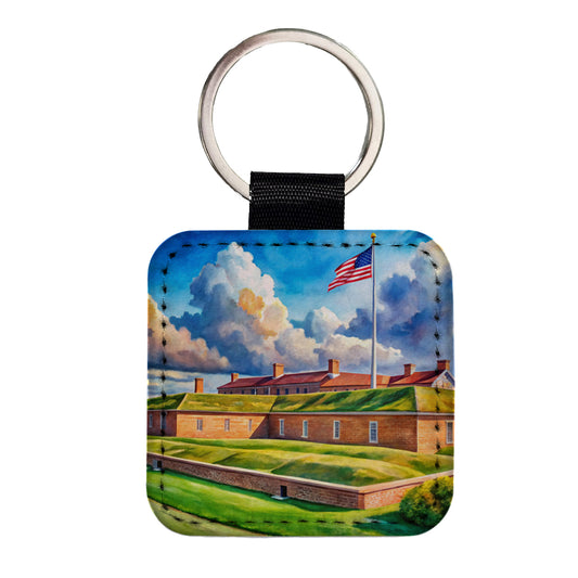 Fort McHenry National Monument Maryland Watercolor Style Square Faux Leather Keychain