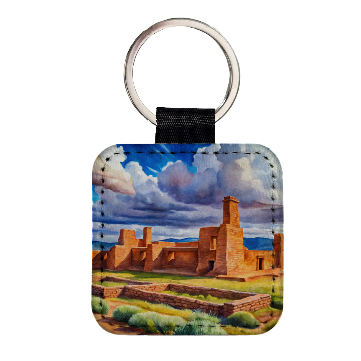 Fort Union National Monument New Mexico Watercolor Style Square Faux Leather Keychain