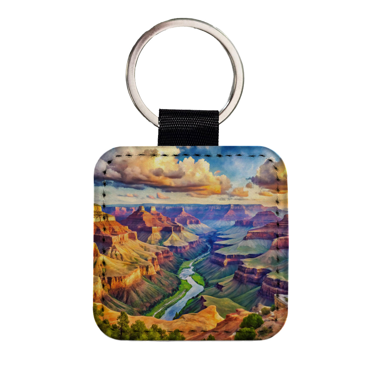 Grand Canyon National Park Arizona Watercolor Style Square Faux Leather Keychain