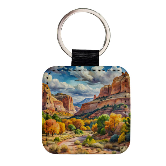 Grand Staircase - Escalante National Monument Utah Watercolor Style Square Faux Leather Keychain