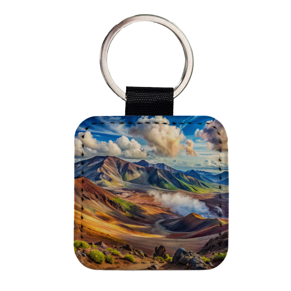 Haleakala National Park Hawaii Watercolor Style Square Faux Leather Keychain