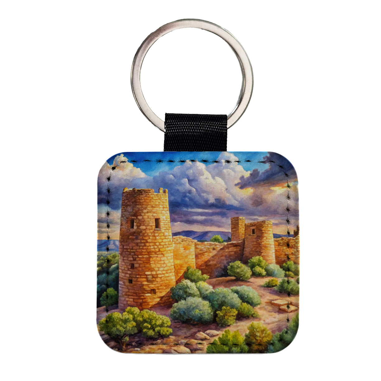 Hovenweep National Monument Colorado, Utah Watercolor Style Square Faux Leather Keychain