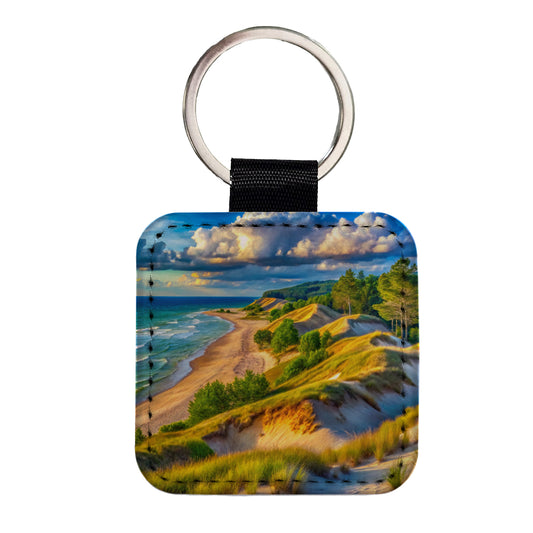 Indiana Dunes National Park Indiana Watercolor Style Square Faux Leather Keychain