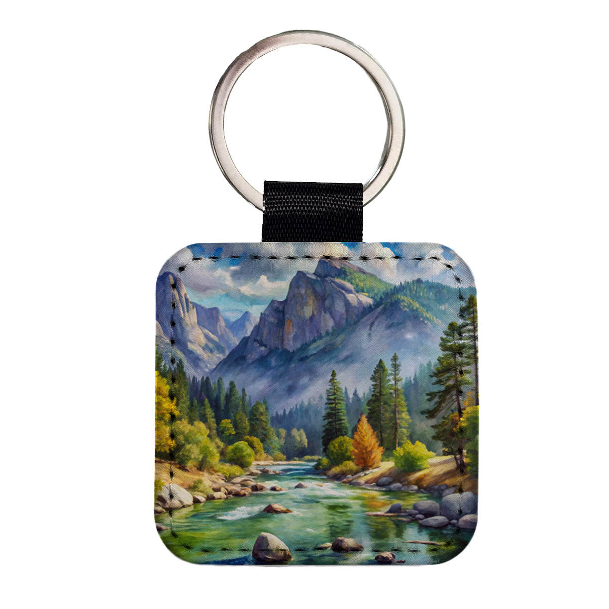 Kings Canyon National Park California Watercolor Style Square Faux Leather Keychain