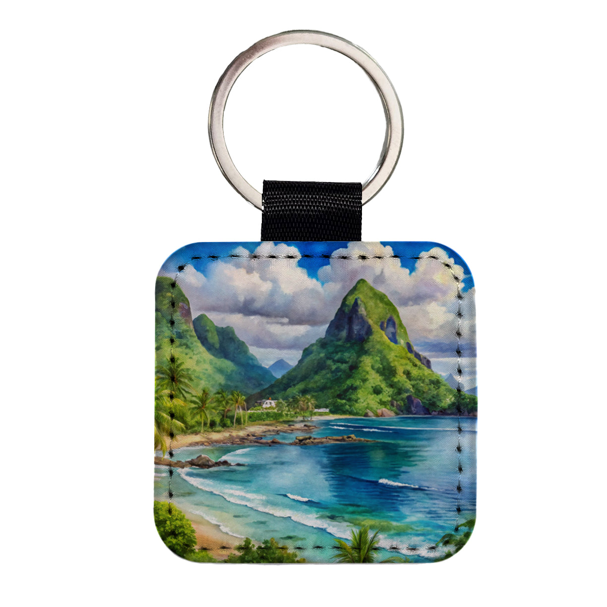 National Park of American Samoa Watercolor Style Square Faux Leather Keychain