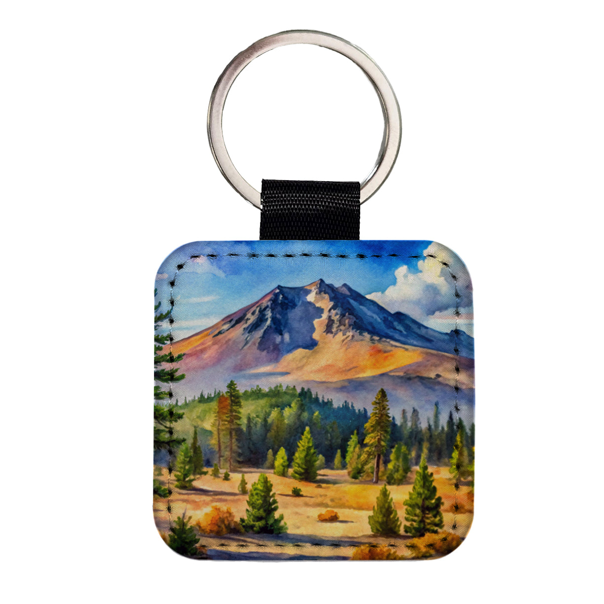 Newberry Volcanic National Monument Oregon Watercolor Style Square Faux Leather Keychain