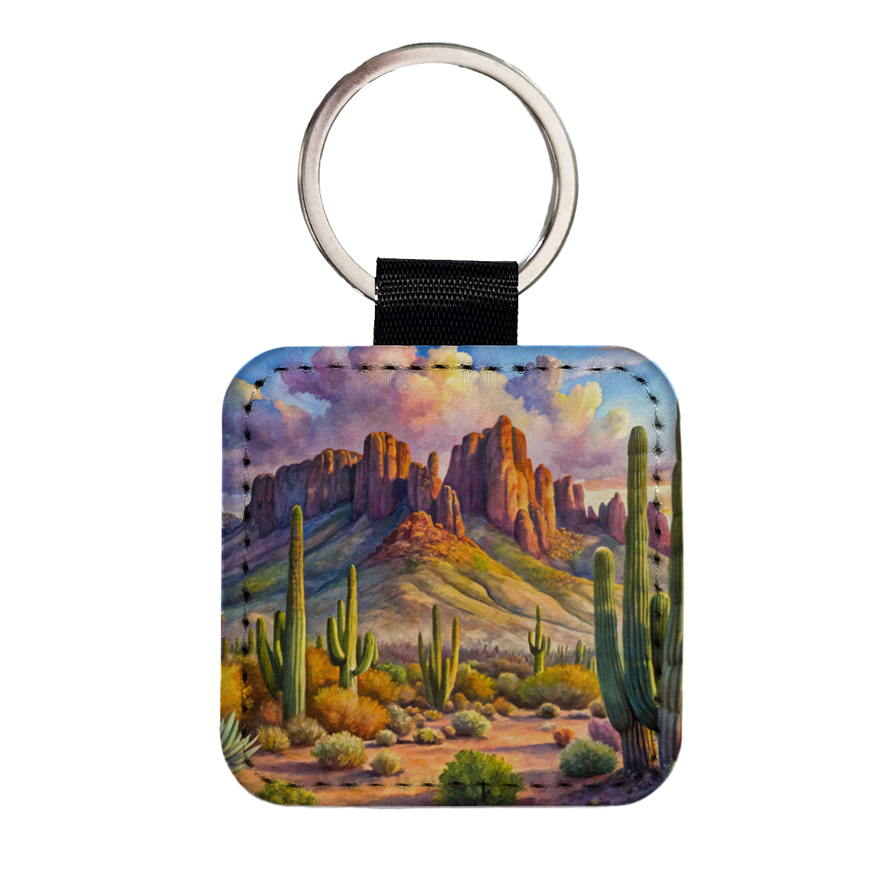 Organ Pipe Cactus National Monument Arizona Watercolor Style Square Faux Leather Keychain