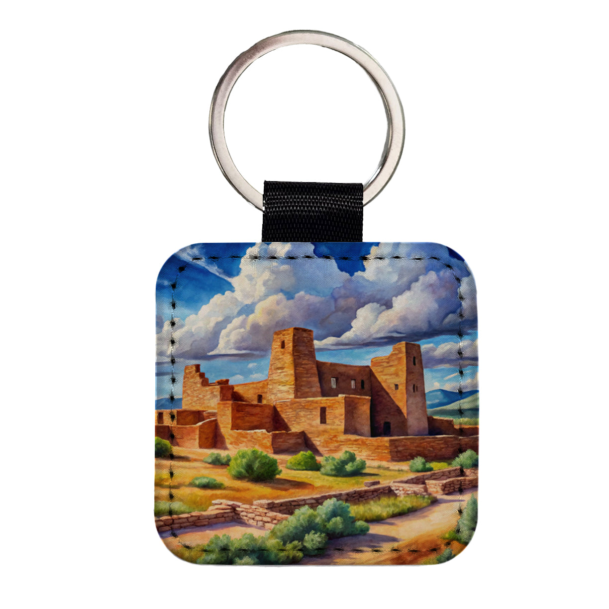 Salinas Pueblo Missions National Monument New Mexico Watercolor Style Square Faux Leather Keychain