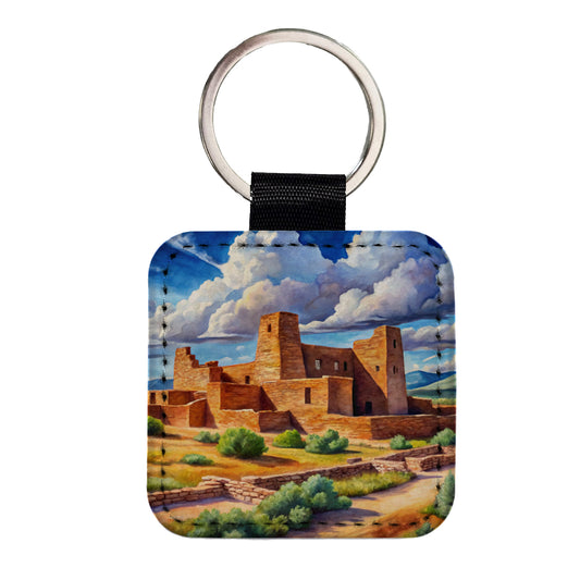 Salinas Pueblo Missions National Monument New Mexico Watercolor Style Square Faux Leather Keychain