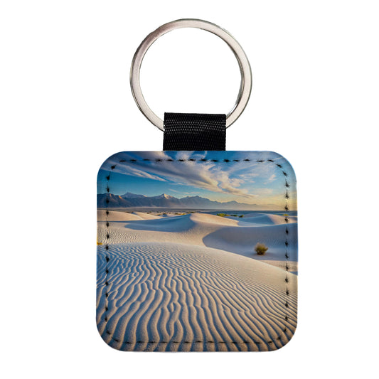 White Sands National Park New Mexico Watercolor Style Square Faux Leather Keychain