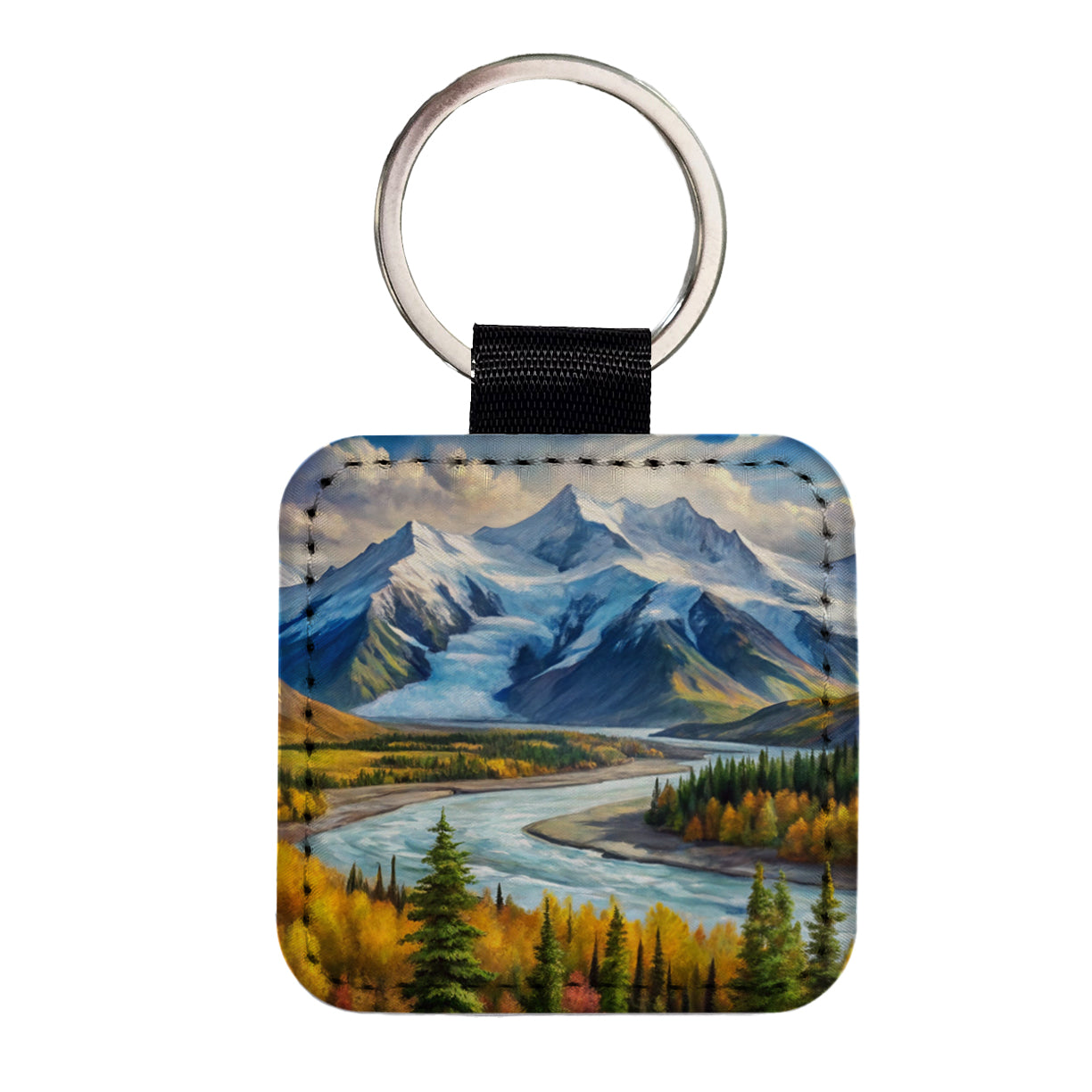 Wrangell - St. Elias National Park Alaska Watercolor Style Square Faux Leather Keychain