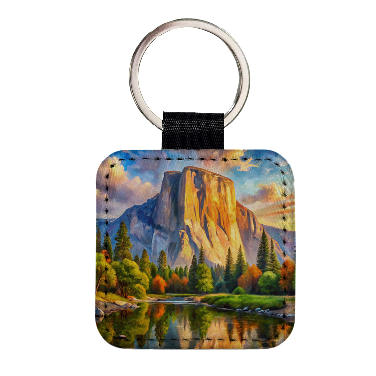 Yosemite National Park El Capitan Watercolor Style Square Faux Leather Keychain