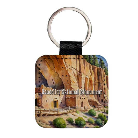 Bandelier National Monument New Mexico Square Faux Leather Keychain