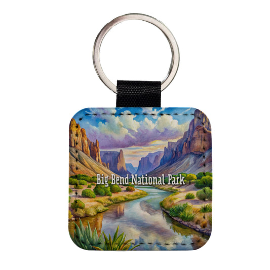 Big Bend National Park Texas Square Faux Leather Keychain