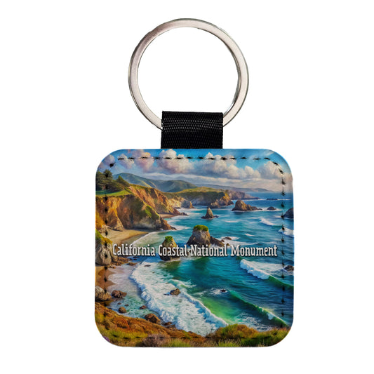 California Coastal National Monument California Square Faux Leather Keychain