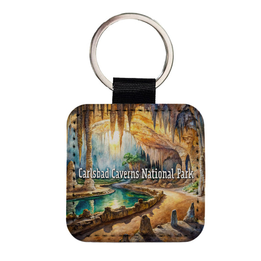 Carlsbad Caverns National Park New Mexico Square Faux Leather Keychain