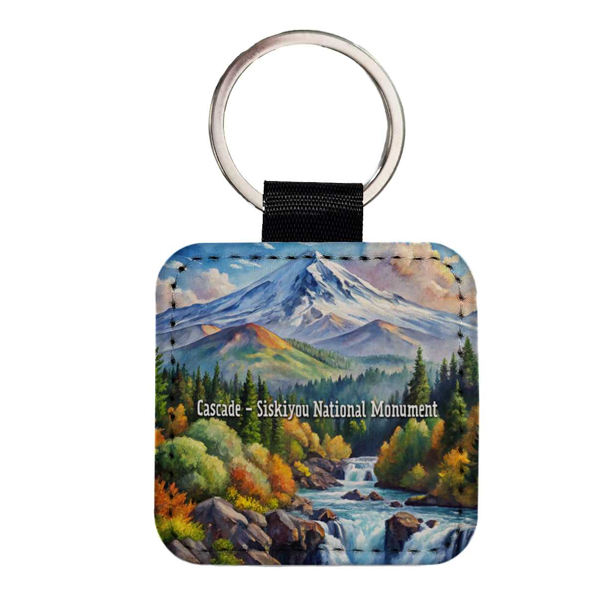 Cascade - Siskiyou National Monument California, Oregon Square Faux Leather Keychain