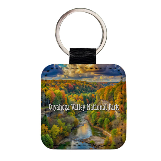 Cuyahoga Valley National Park Ohio Square Faux Leather Keychain