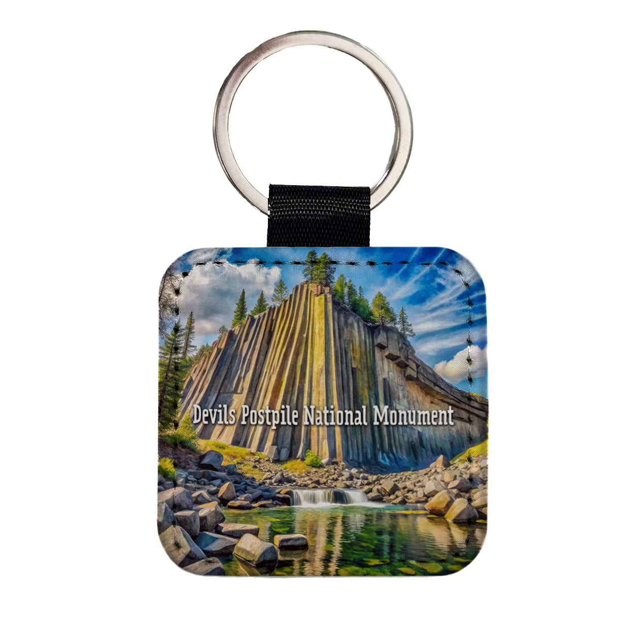 Devils Postpile National Monument California Square Faux Leather Keychain