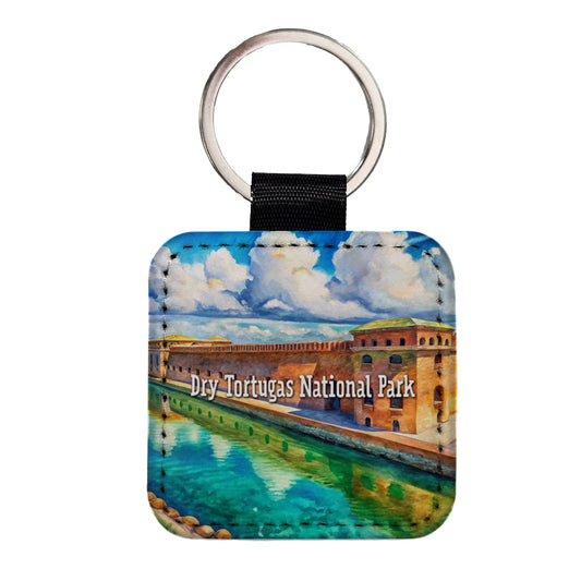 Dry Tortugas National Park Florida Square Faux Leather Keychain