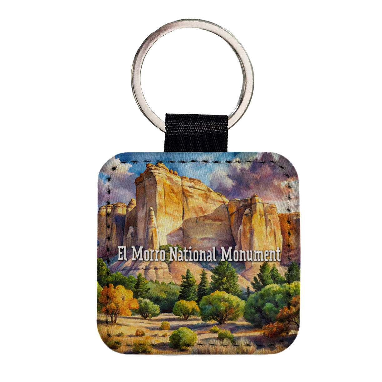 El Morro National Monument New Mexico Square Faux Leather Keychain