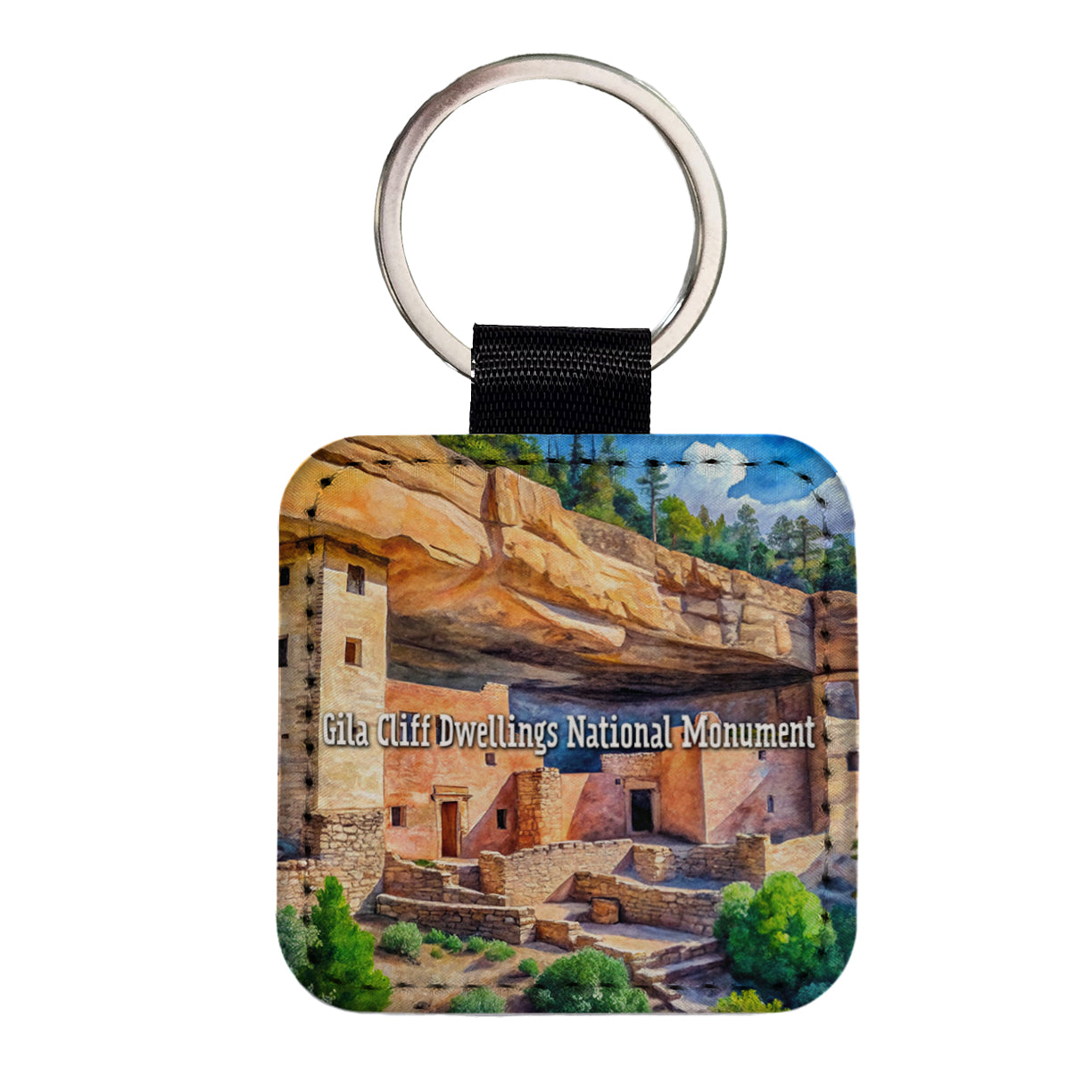 Gila Cliff Dwellings National Monument New Mexico Square Faux Leather Keychain