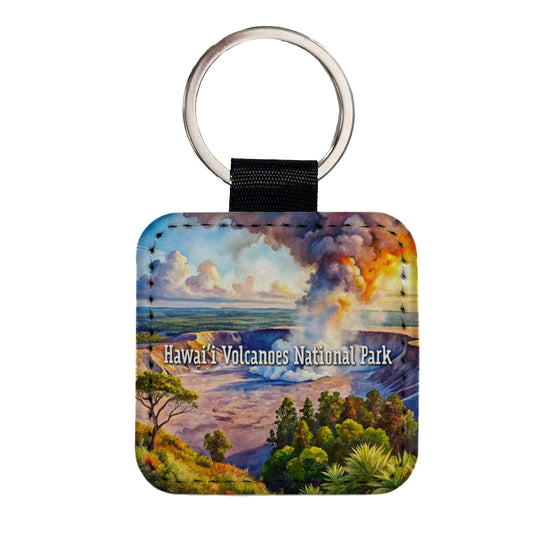 Hawai'i Volcanoes National Park Square Faux Leather Keychain