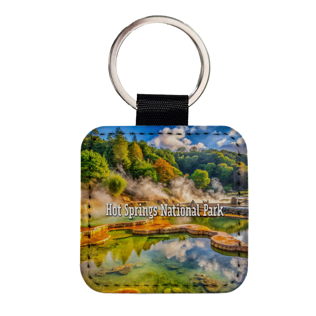 Hot Springs National Park Arkansas Square Faux Leather Keychain