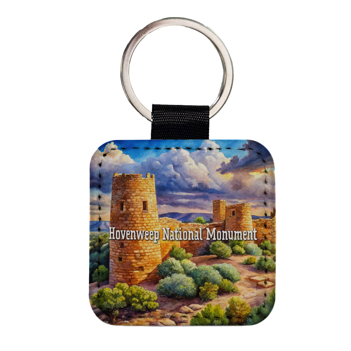 Hovenweep National Monument Colorado, Utah Square Faux Leather Keychain