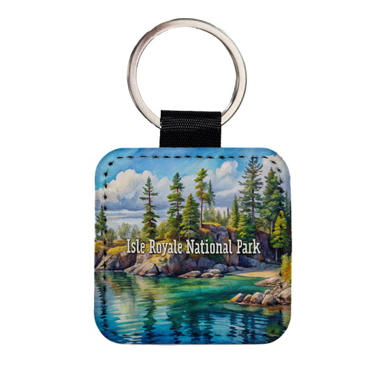 Isle Royale National Park Michigan Square Faux Leather Keychain