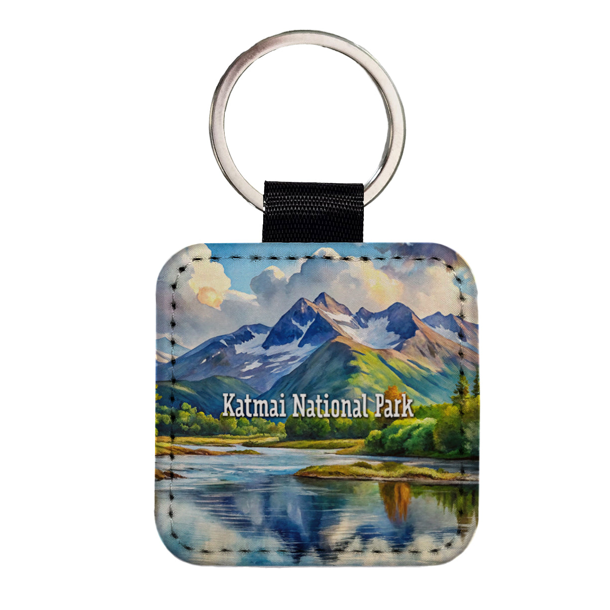 Katmai National Park Alaska Square Faux Leather Keychain