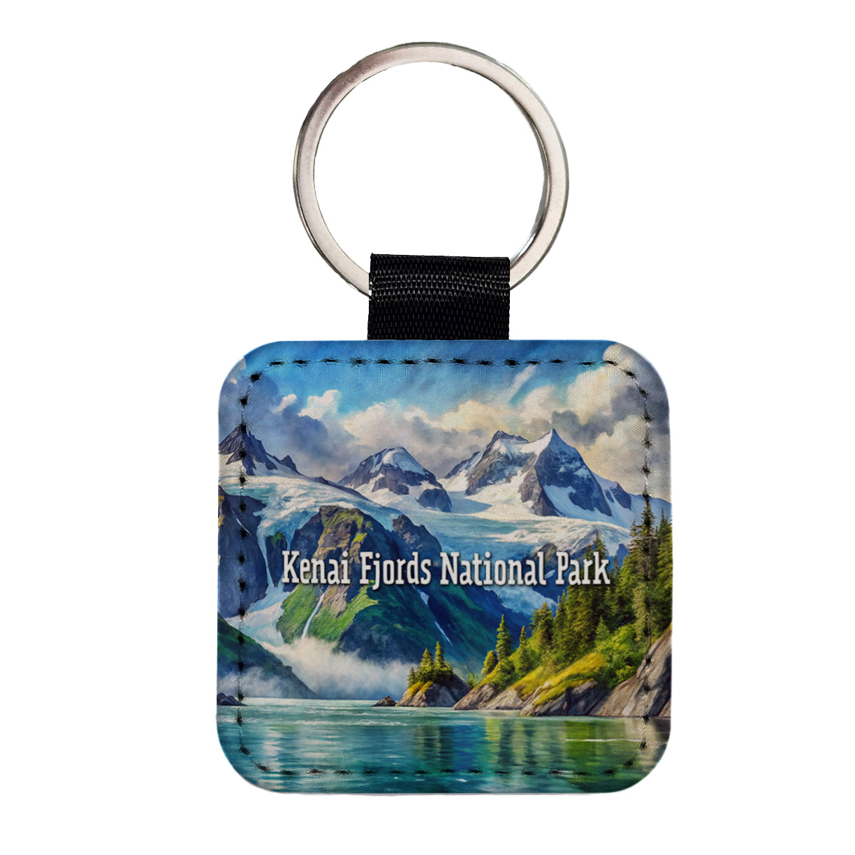 Kenai Fjords National Park Alaska Square Faux Leather Keychain