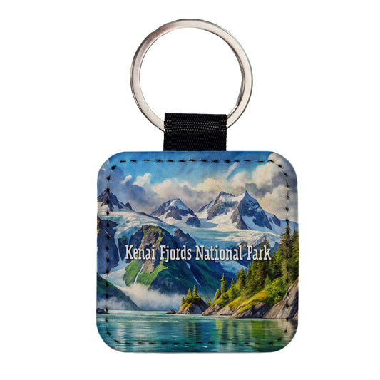 Kenai Fjords National Park Alaska Square Faux Leather Keychain