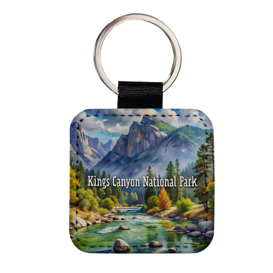 Kings Canyon National Park California Square Faux Leather Keychain